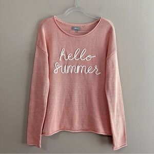 Marled Peach White Hello Summer Embroidered Pullover Sweater Womens Large